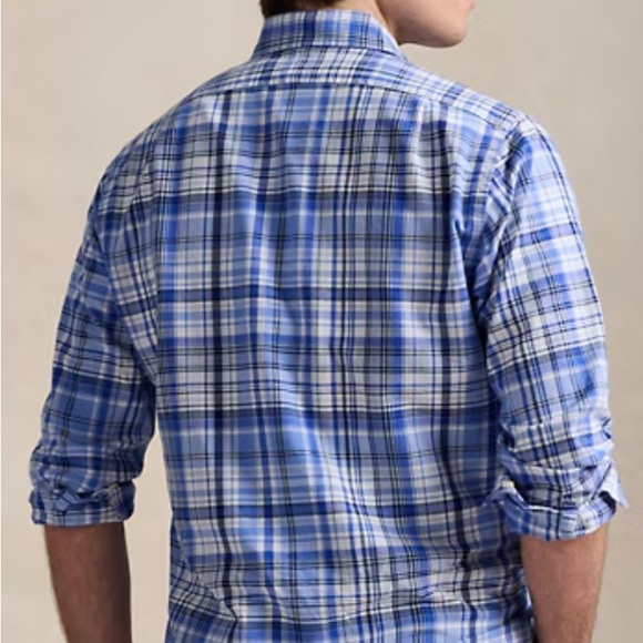 POLO RALPH LAUREN Plaid Button Down Long Sleeve Shirt in Navy/Green Size Medium - Picture 10 of 11